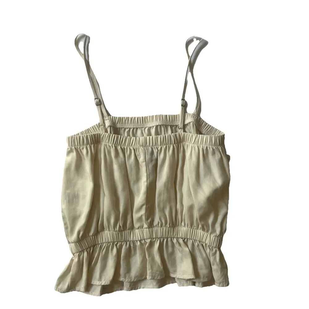 Rhythm Baby Doll Tank Top Strappy Peplum Ruffle Bloomer Ivory Boho Cottagecor XS